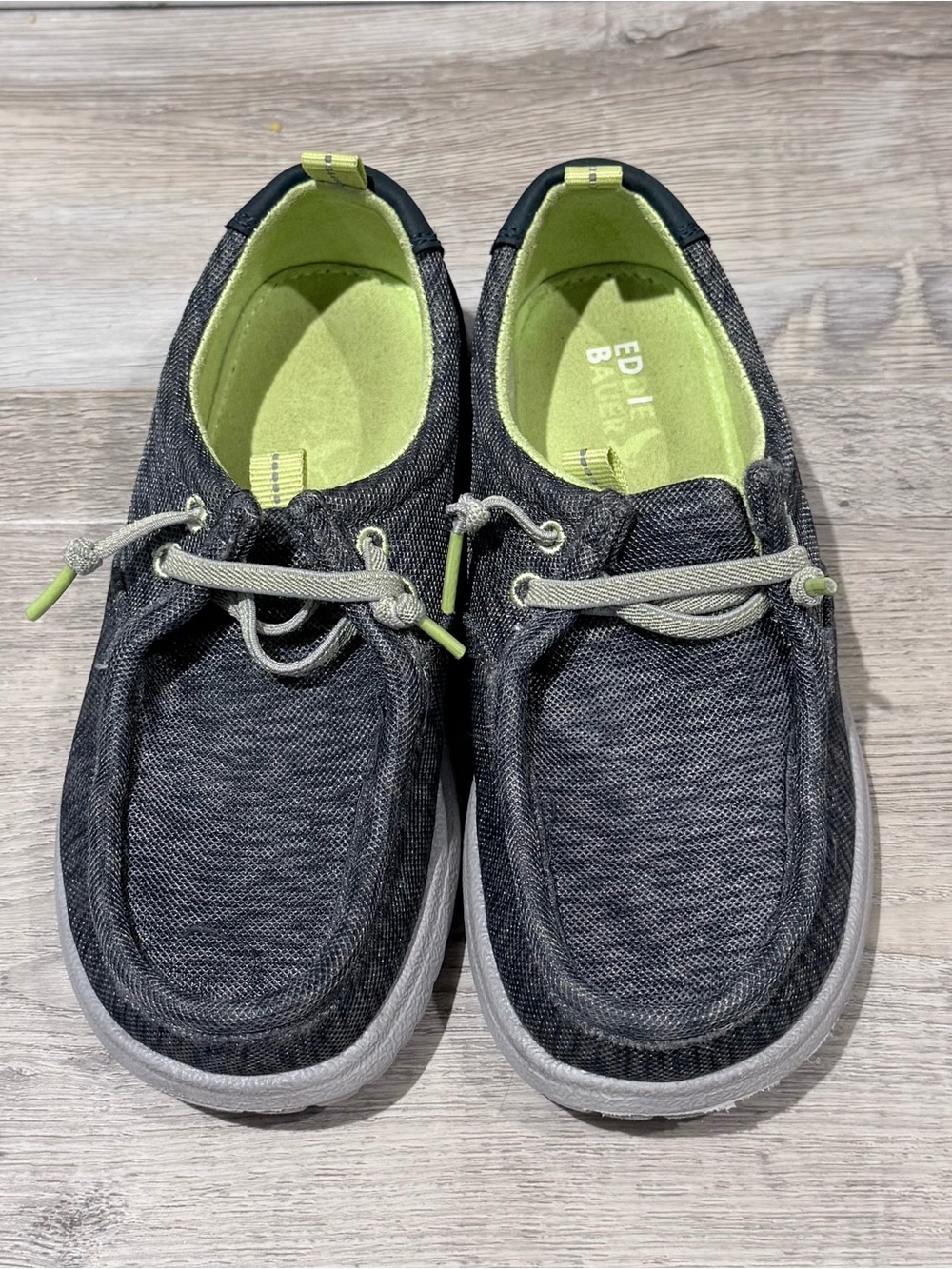 Eddie Bauer Kids Dark Gray Slip-On Deck Shoes with Lime Interior